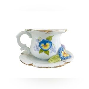 Avon Luminous Treasures Pansies Mini Teacup Candle Holder (2003)